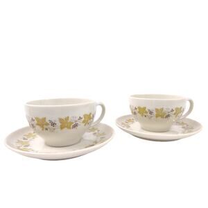 Set of 2 Syracuse China VINTAGE Cups & Saucers c1966-70, Grape Leaves Carefree